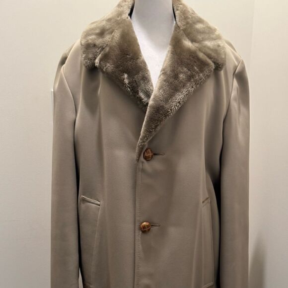 Vintage Richman Men's Button Front Faux Fur Lined Jacket Coat Tan Size 42 - Picture 1 of 15